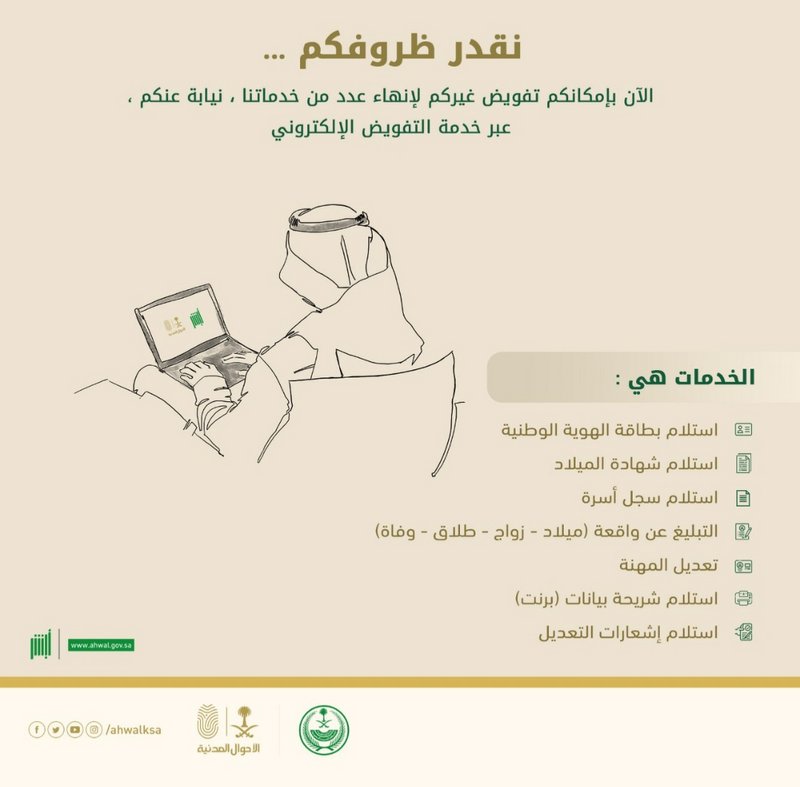 كيفية عمل تفويض إلكتروني لمواطن آخر لتخليص الخدمات عبر أبشر الأحوال المدنية