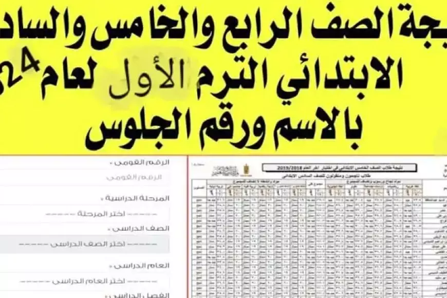 نتيجة الصف الرابع الابتدائي بالاسم فقط الترم الاول 2025 سنة رابعة ابتدائي برقم الجلوس رابط بوابة التعليم الأساسي