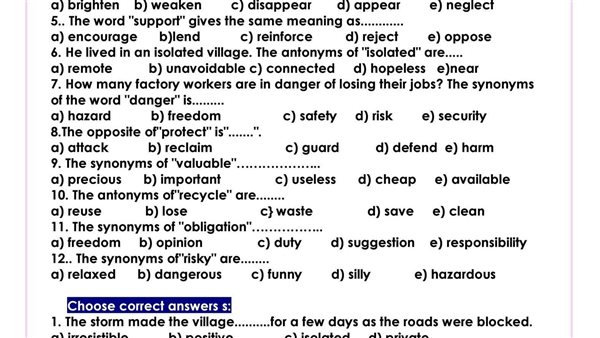 ابرز اسئلة اللغة الانجليزية الوحدة الثانية اولى ثانوي