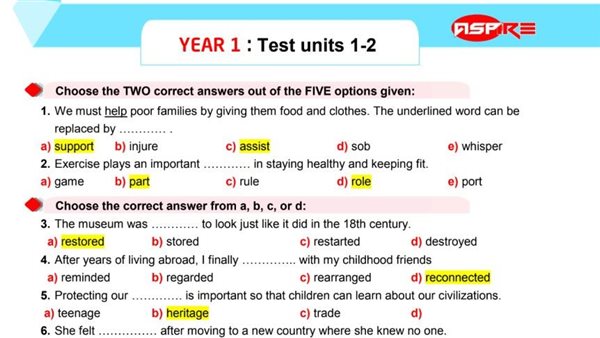 إجابات الوحدتين الأولى والثانية في اللغة الانجليزية