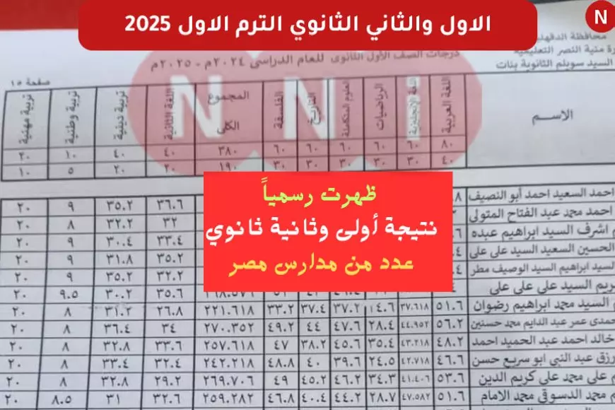نتيجه الصف الاول والثاني الثانوي الترم الاول 2025 لجميع المحافظات وخطوات الاستعلام عبر موقع وزارة التربية والتعليم